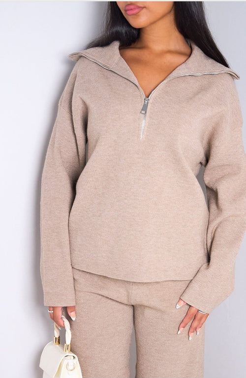 Ensemble 2 pièces en laine pull à col zippé.