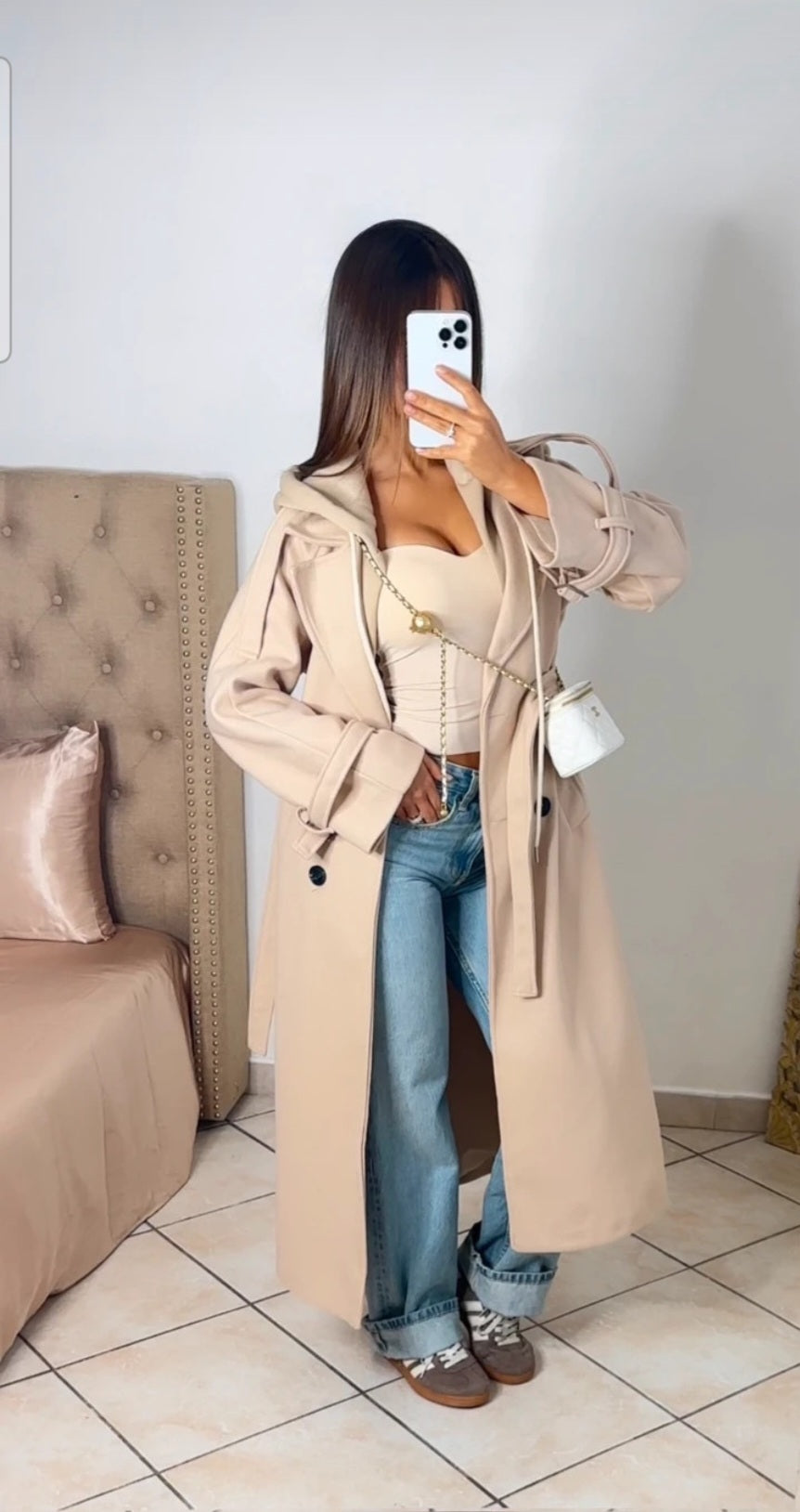 Manteau trench a capuche